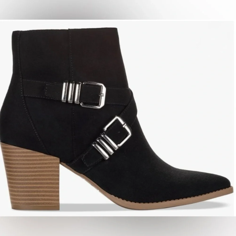 Sun + Stone Black Ankle Boots with Silver Buckles Size 7